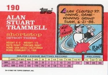 1990 Topps Big #190 Alan Trammell Back