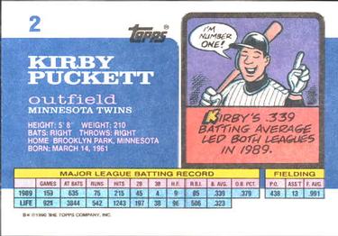 1990 Topps Big #2 Kirby Puckett Back