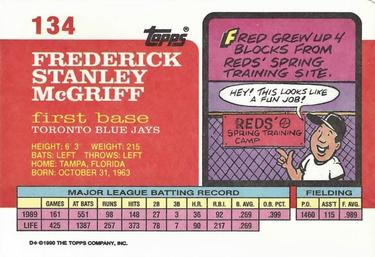 1990 Topps Big #134 Fred McGriff Back