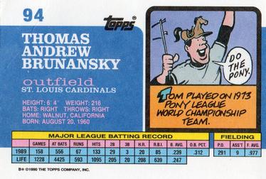 1990 Topps Big #94 Tom Brunansky Back