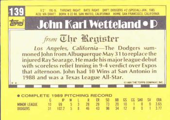 1990 Topps Major League Debut 1989 #139 John Wetteland Back