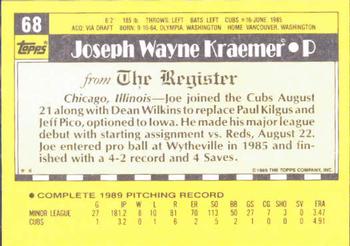 1990 Topps Major League Debut 1989 #68 Joe Kraemer Back