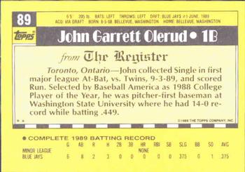 1990 Topps Major League Debut 1989 #89 John Olerud Back