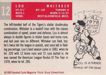 1989 Baseball Cards Magazine '59 Topps Replicas #12 Lou Whitaker Back