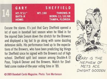 1989 Baseball Cards Magazine '59 Topps Replicas #14 Gary Sheffield Back