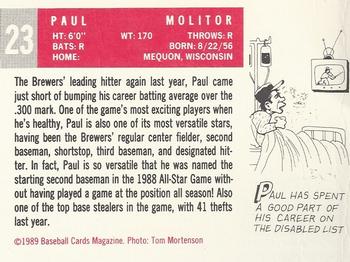 1989 Baseball Cards Magazine '59 Topps Replicas #23 Paul Molitor Back