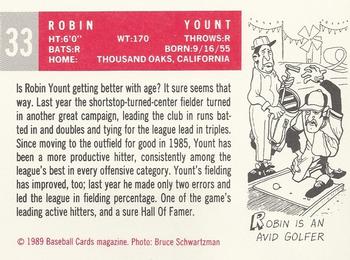 1989 Baseball Cards Magazine '59 Topps Replicas #33 Robin Yount Back