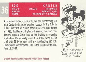 1989 Baseball Cards Magazine '59 Topps Replicas #36 Joe Carter Back