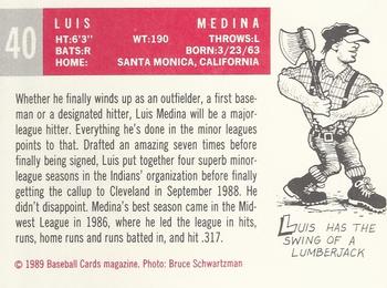 1989 Baseball Cards Magazine '59 Topps Replicas #40 Luis Medina Back