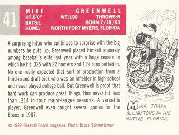 1989 Baseball Cards Magazine '59 Topps Replicas #41 Mike Greenwell Back