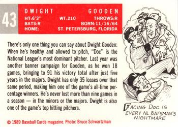 1989 Baseball Cards Magazine '59 Topps Replicas #43 Dwight Gooden Back