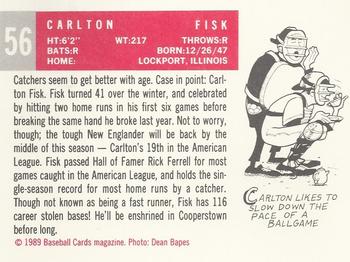 1989 Baseball Cards Magazine '59 Topps Replicas #56 Carlton Fisk Back