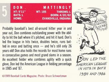 1989 Baseball Cards Magazine '59 Topps Replicas #5 Don Mattingly Back