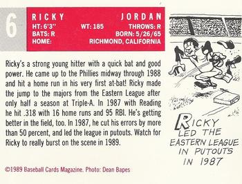 1989 Baseball Cards Magazine '59 Topps Replicas #6 Ricky Jordan Back