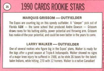 1990 Baseball Cards Magazine '69 Topps Repli-Cards #35 Expos Rookies (Marquis Grissom / Larry Walker) Back