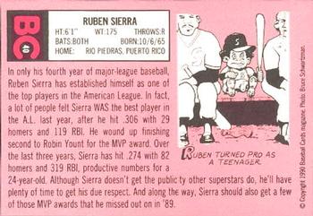 1990 Baseball Cards Magazine '69 Topps Repli-Cards #40 Ruben Sierra Back
