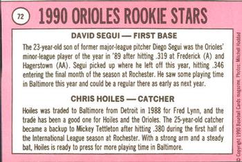 1990 Baseball Cards Magazine '69 Topps Repli-Cards #72 Orioles Rookies (David Segui / Chris Hoiles) Back