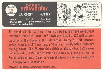 1991 Baseball Cards Magazine '66 Topps Replicas #13 Darryl Strawberry Back