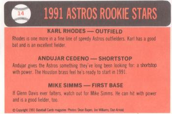 1991 Baseball Cards Magazine '66 Topps Replicas #14 Astros Rookies (Karl Rhodes / Andujar Cedeno / Mike Simms) Back