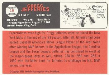 1991 Baseball Cards Magazine '66 Topps Replicas #19 Gregg Jefferies Back