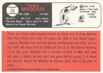 1991 Baseball Cards Magazine '66 Topps Replicas #25 Greg Maddux Back