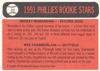 1991 Baseball Cards Magazine '66 Topps Replicas #26 Phillies Rookies (Mickey Morandini / Wes Chamberlain) Back