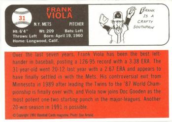 1991 Baseball Cards Magazine '66 Topps Replicas #31 Frank Viola Back