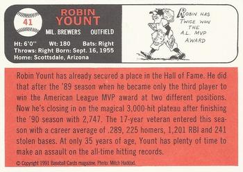 1991 Baseball Cards Magazine '66 Topps Replicas #41 Robin Yount Back