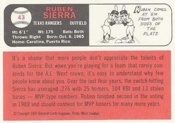 1991 Baseball Cards Magazine '66 Topps Replicas #43 Ruben Sierra Back