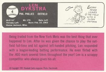 1991 Baseball Cards Magazine '66 Topps Replicas #4 Len Dykstra Back