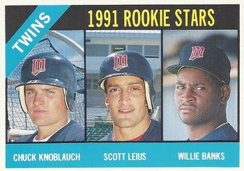 1991 Baseball Cards Magazine '66 Topps Replicas #50 Twins Rookies (Chuck Knoblauch / Scott Leius / Willie Banks) Front