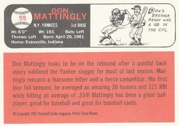 1991 Baseball Cards Magazine '66 Topps Replicas #55 Don Mattingly Back