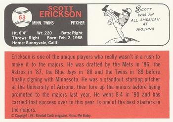 1991 Baseball Cards Magazine '66 Topps Replicas #63 Scott Erickson Back
