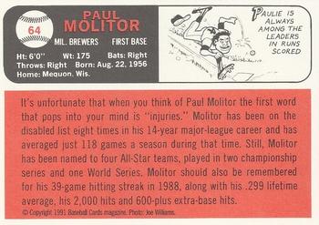 1991 Baseball Cards Magazine '66 Topps Replicas #64 Paul Molitor Back