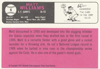 1991 Baseball Cards Magazine '66 Topps Replicas #6 Matt Williams Back