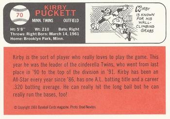 1991 Baseball Cards Magazine '66 Topps Replicas #70 Kirby Puckett Back