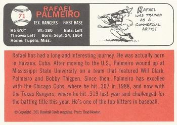 1991 Baseball Cards Magazine '66 Topps Replicas #71 Rafael Palmeiro Back