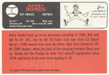 1991 Baseball Cards Magazine '66 Topps Replicas #7 Barry Bonds Back