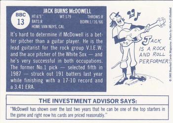 1992 Baseball Cards Magazine '70 Topps Replicas #13 Jack McDowell Back