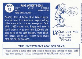 1992 Baseball Cards Magazine '70 Topps Replicas #28 Wade Boggs Back