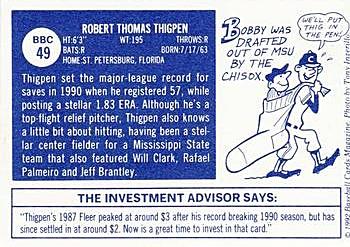 1992 Baseball Cards Magazine '70 Topps Replicas #49 Bobby Thigpen Back