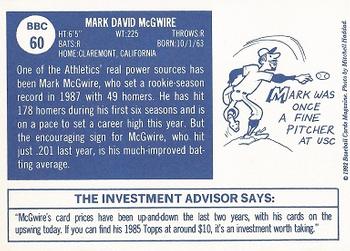 1992 Baseball Cards Magazine '70 Topps Replicas #60 Mark McGwire Back