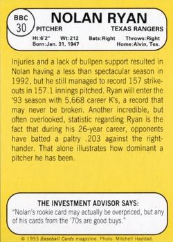 1993 Baseball Card Magazine / Sports Card Magazine #BBC30 Nolan Ryan Back