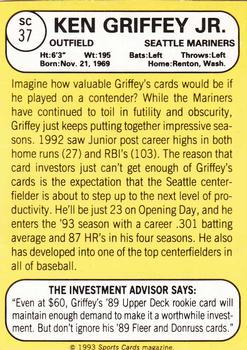 1993 Baseball Card Magazine / Sports Card Magazine #SC37 Ken Griffey, Jr. Back