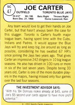 1993 Baseball Card Magazine / Sports Card Magazine #SC47 Joe Carter Back