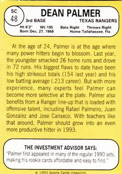 1993 Baseball Card Magazine / Sports Card Magazine #SC48 Dean Palmer Back