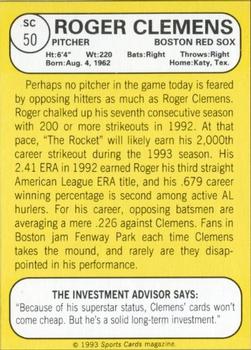 1993 Baseball Card Magazine / Sports Card Magazine #SC50 Roger Clemens Back