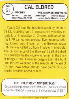 1993 Baseball Card Magazine / Sports Card Magazine #SC51 Cal Eldred Back