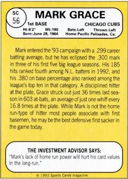 1993 Baseball Card Magazine / Sports Card Magazine #SC56 Mark Grace Back
