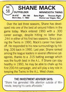 1993 Baseball Card Magazine / Sports Card Magazine #SC58 Shane Mack Back
